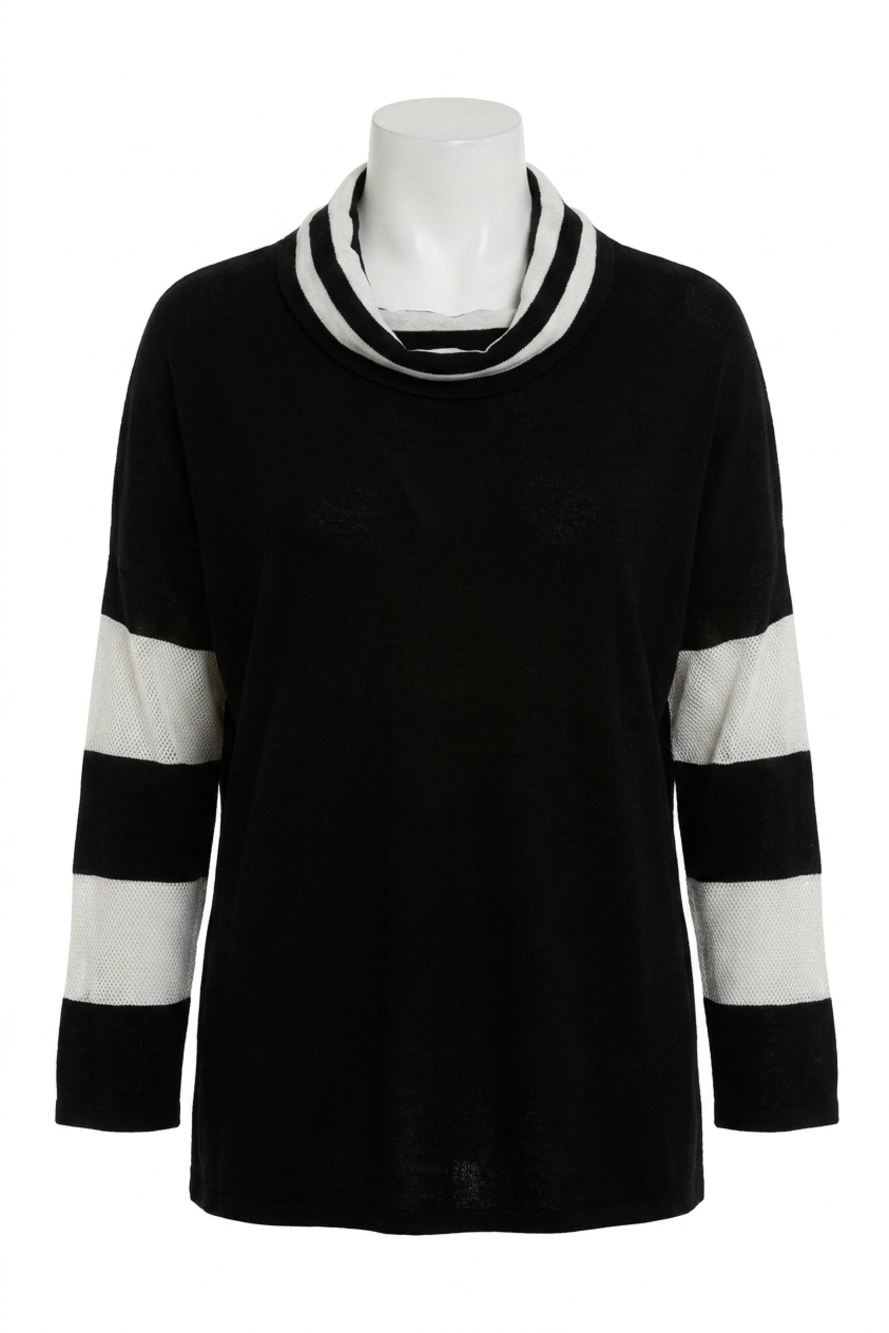 NEW ANGEL striped cowl neck sweater in black multi